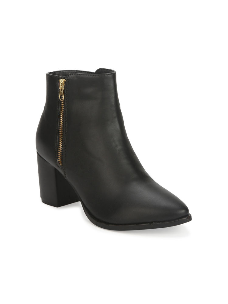 Truffle Collection Black Pu Side Zipper Ankle Boots