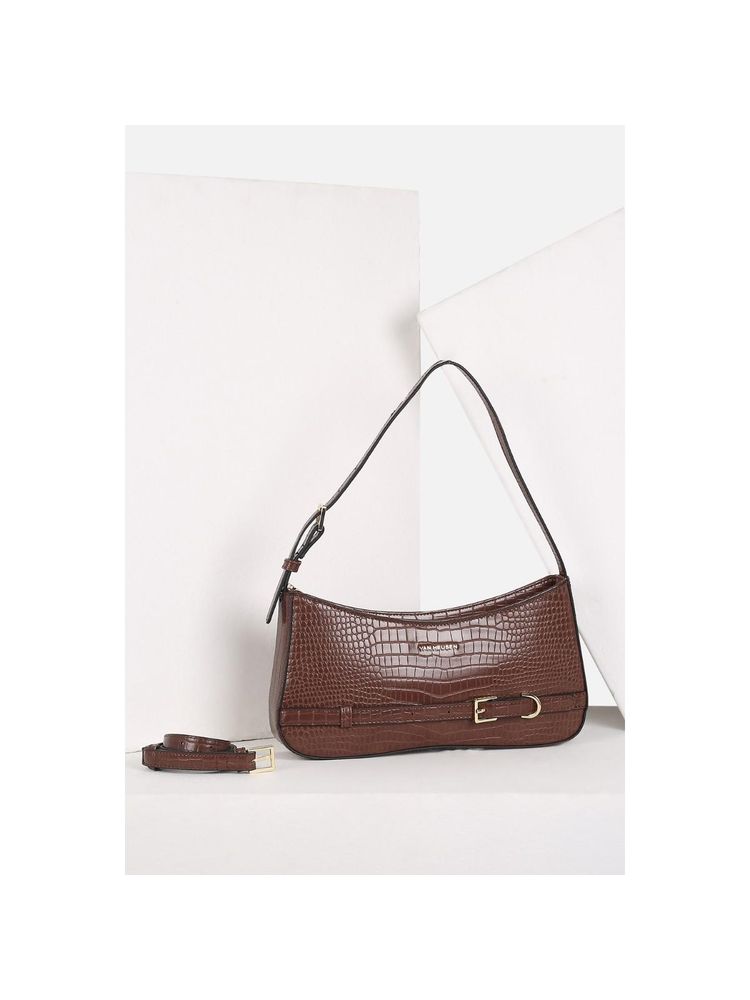 Van Heusen Women Casual Brown Textured Handbag with Detachable Strap-picture-14