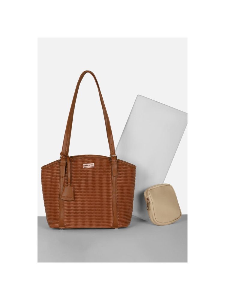 Van Heusen Women Casual Brown Solid Handbag with Pouch-picture-22