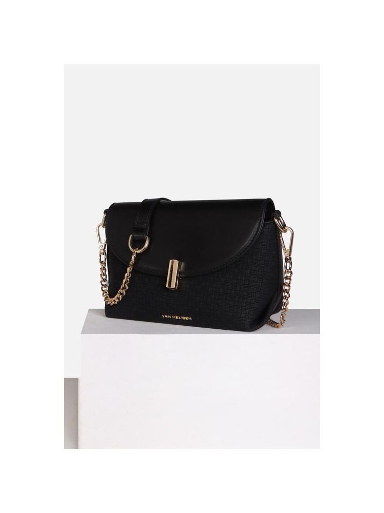 Van Heusen Women Casual Black Textured Sling Bag with Detachable Strap-image-46