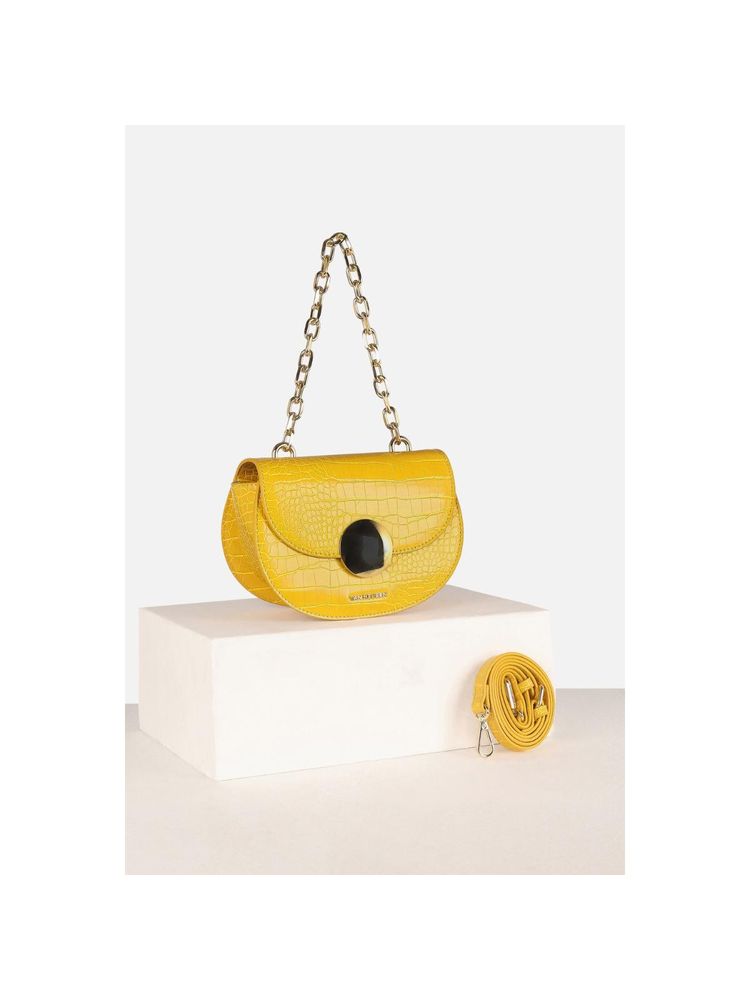 Van Heusen Women Casual Yellow Textured Sling Bag with Detachable Strap-image-13