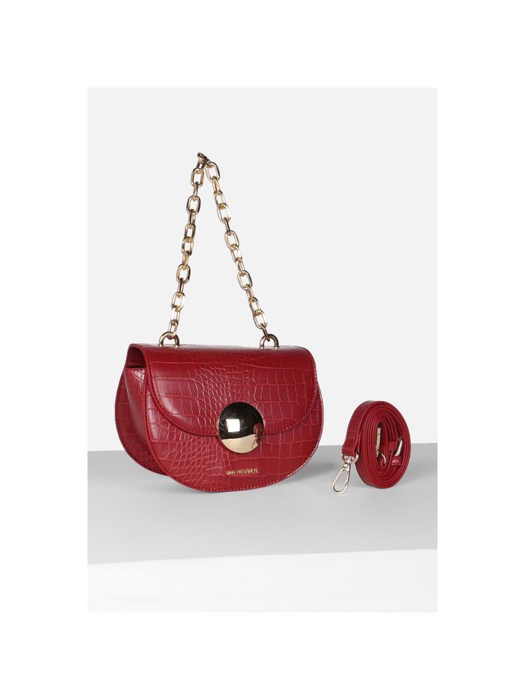 Van Heusen Women Casual Maroon Textured Sling Bag with Detachable Strap-picture-25