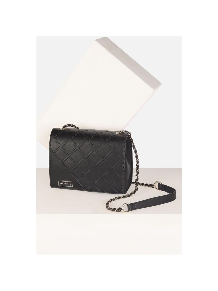 Van Heusen Women Casual Black Textured Sling Bag with Detachable Strap-picture-27