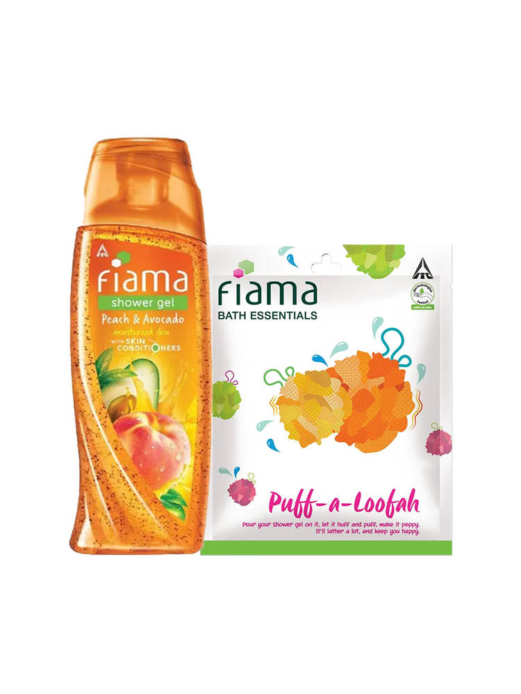 Fiama Shower Gel Peach & Avocado, Body Wash With Puff-a-loofah Combo