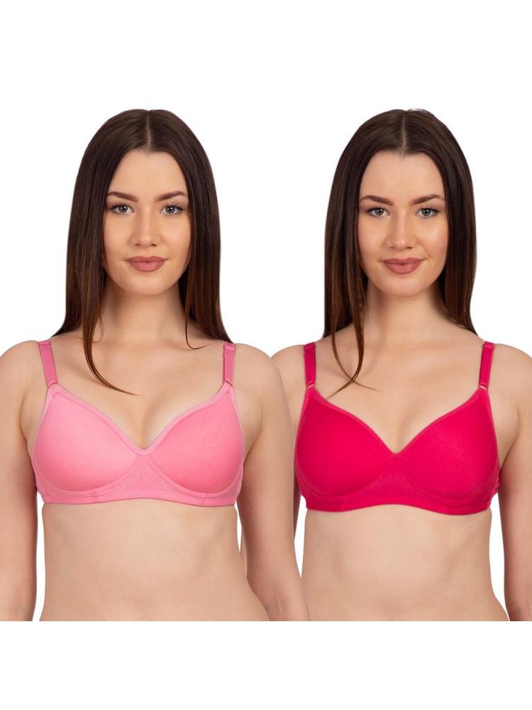 Komli Light Padded Full Coverage Wirefree Bra Pack Of 2 - Multi-Color-image-20
