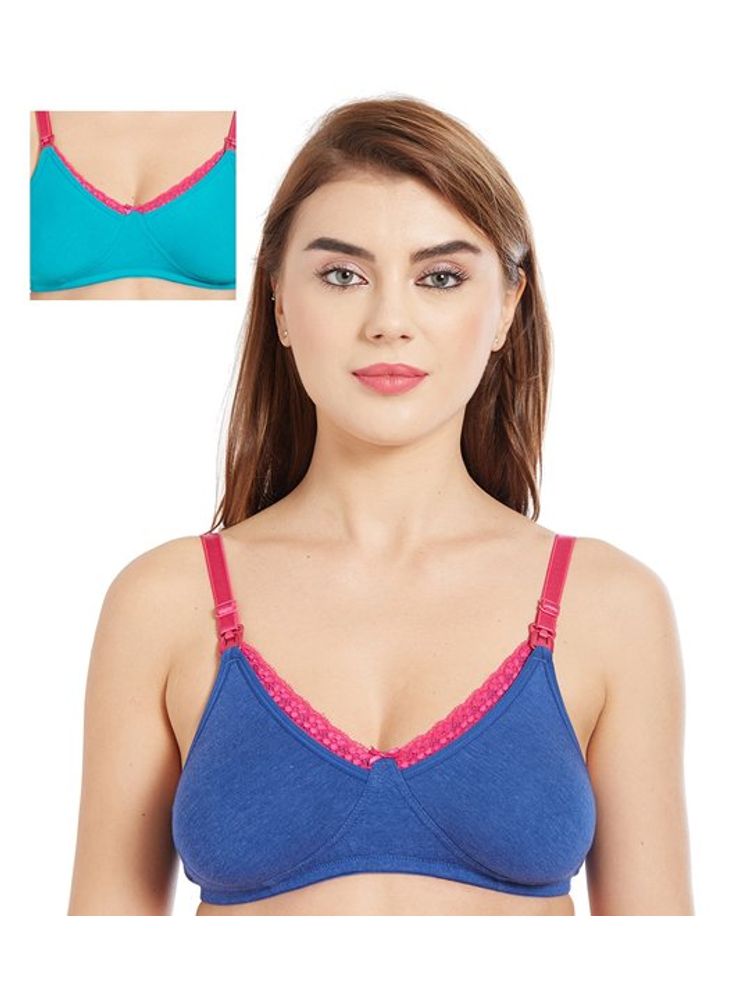 Inner Sense Organic Cotton Antimicrobial Laced Nursing Bra Pack of 2 - Blue-picture-28