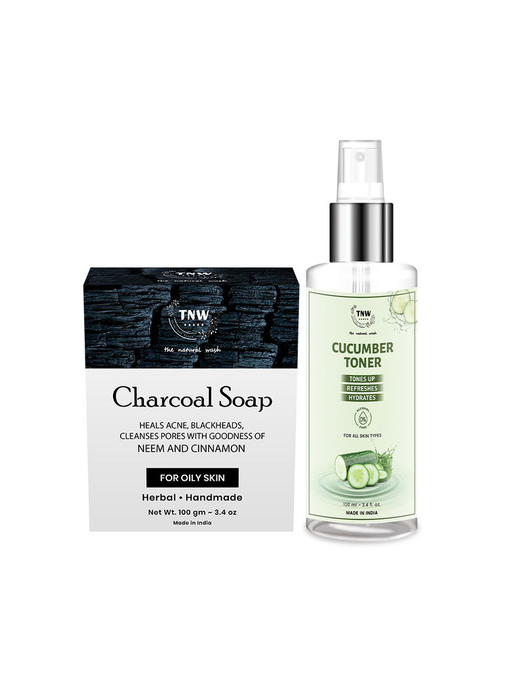 TNW The Natural Wash Charcoal Soap With Deep Cleansing & Cucumber Toner For Face