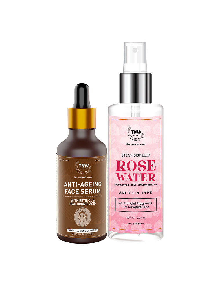TNW The Natural Wash Anti Ageing Serum With Hyaluronic Acid & Rose Water Spray Face Toner For Complete Face Care
