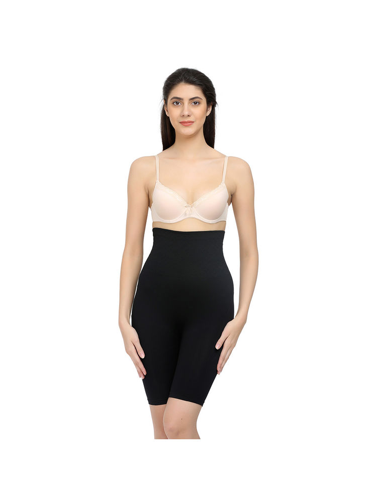 Zivame Cotton Infused Seamless Medium Compression Thigh Shapewear - Black