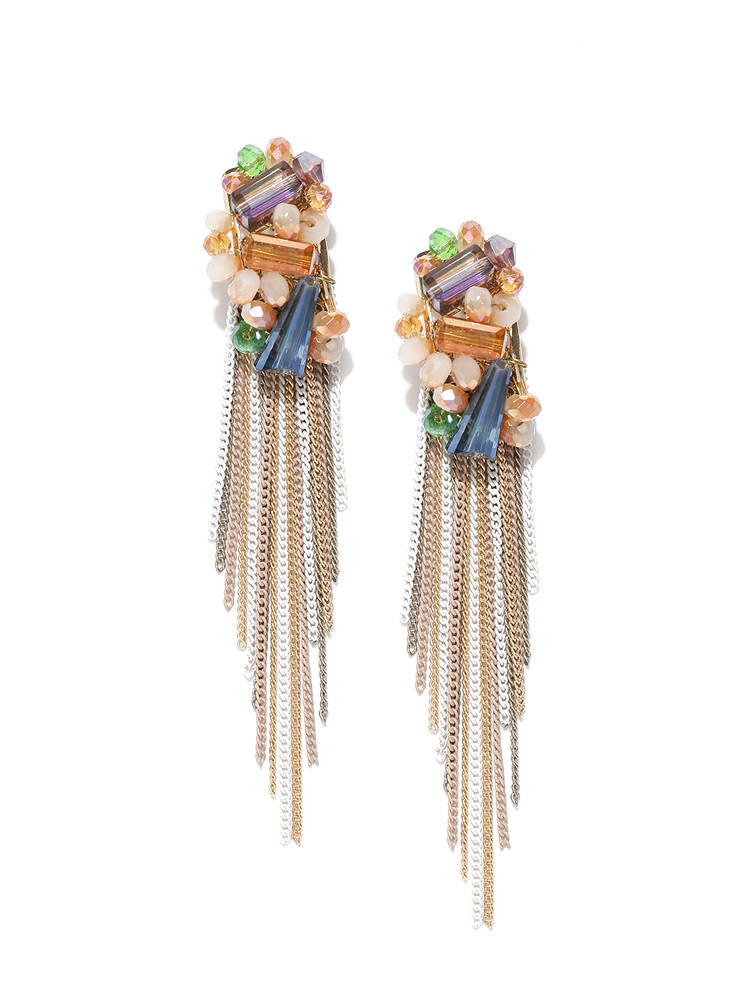 Jewels Galaxy Multicolored Gold-Plated Handcrafted Tasselled Earrings-picture-32