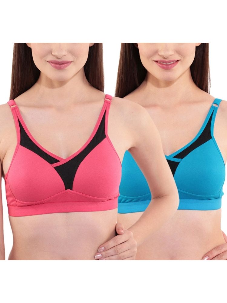 Floret Pack of 2 Full-Coverage Sports Bras T 3001 - Multi-Color-image-3