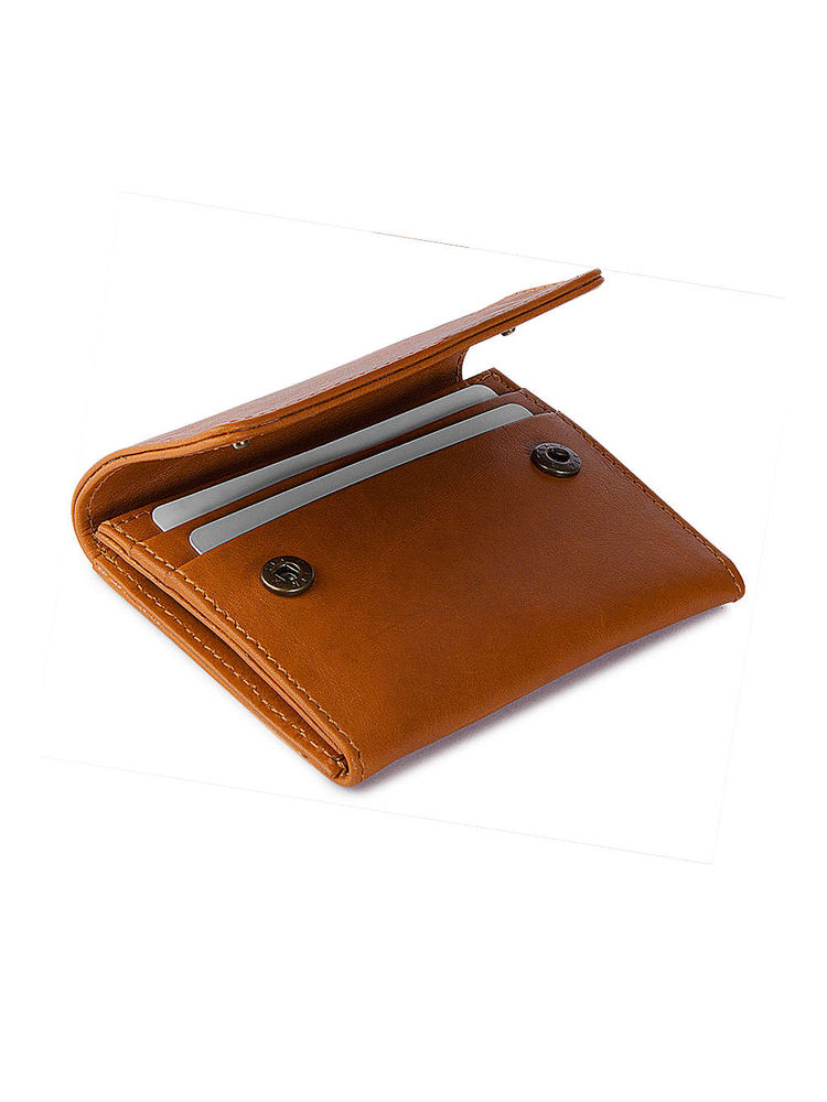 DailyObjects Tan Real Leather Flip Top Card Wallet