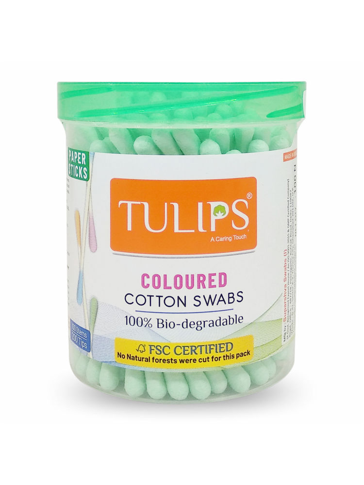 Tulips Cotton Ear Buds (100 Stciks In A Jar) Made With White Paper Stick In Multi Color Pack