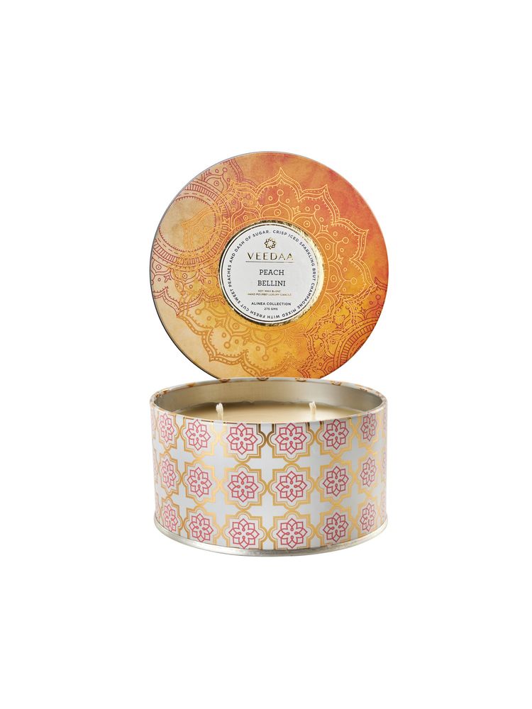Veedaa Peach Bellini 3 Wick Tin Scented Candle-image-35