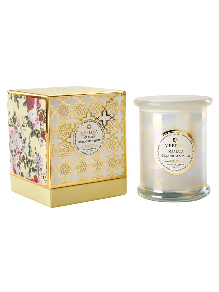 Veedaa Marsala Geranium And Musk Danube Glass Scented Candle-image-5