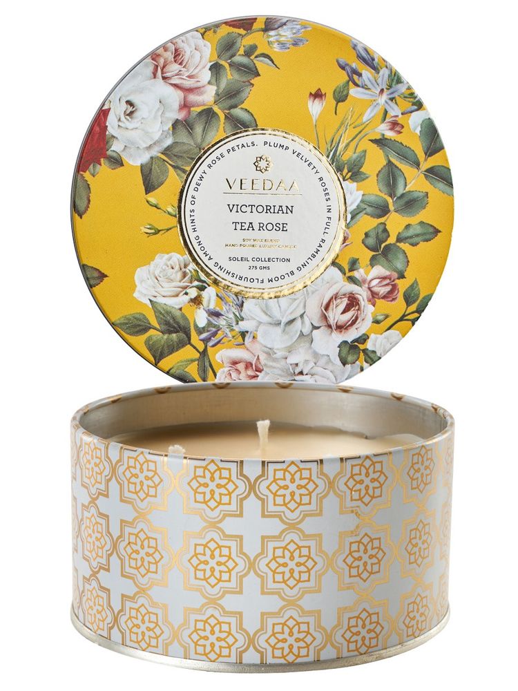 Veedaa Victorian Tea Rose 3 Wick Tin Scented Candle