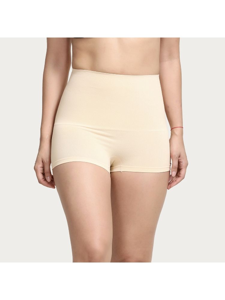 Zivame Everyday Shaping Cotton Midwaist Seamless Boyshort Panty - Skin