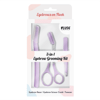 Plush 3-In-1 Complete Eyebrow Razor Kit - Scissor Comb Tweezer & Razor Combo