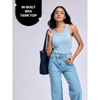 Nykd By Nykaa Inbuilt Bra Tank top in Cotton Stretch Rib NYAT512 Blue