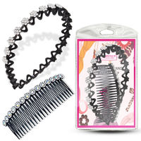 Majestique Crystal Zigzag Hairband & Comb Clip - Black-image-39