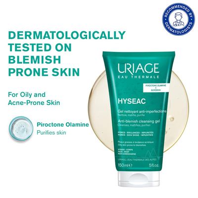 Uriage Hyseac Gentle Gel Face Wash for Oily Acne Prone Skin Foams, Purifies & Eliminates Excess Oil