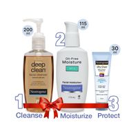 Neutrogena Face Wash, Moisturizer & SPF50+ Face Sunscreen Daily Routine Combo for Normal, Oily Skin
