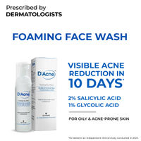 D'Acne Foaming Face Wash, Visible Acne Reduction in 10 Days, 2% Salicylic Acid & 1% Glycolic Acid