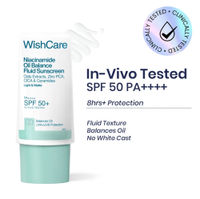 WishCare Niacinamide Oil Balance Fluid Face Sunscreen for Oily Skin with SPF50 PA++++ In-Vivo Tested