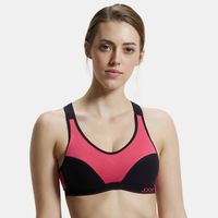Jockey 1378 Wirefree Padded Cotton Elastane Racer Back Active Bra-Ruby & Black