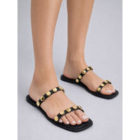 Twenty Dresses by Nykaa Fashion Black Double Strap Studded Square Toe Flats For Women-image-19