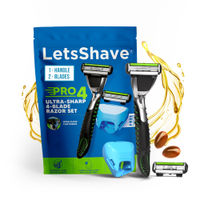 LetsShave Pro 4 Manual Shaving Razor For Men, 4 Blade Razor With Lubricating Strip