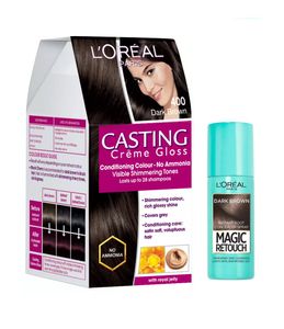 L Oreal Paris Casting Creme Gloss Conditioning Hair Color 400 Dark Brown Magic Retouch Instant Root Concealer 2 Dark Brown