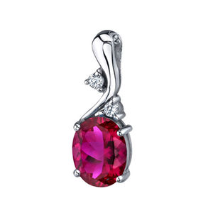 Sterling Silver Rhodium Plated Diamond /& Ruby Oval Pendant