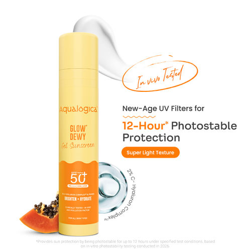 Aqualogica Glow+ Dewy Sunscreen Gel SPF 50+ PA++++, Papaya, Vit C, In-Vivo Tested, APF