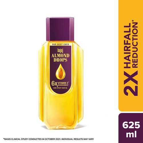 Bajaj Almond Drops Almond Oil 6X Vitamin E Nourishment Non Sticky Hair Oil For Hair Fall Control