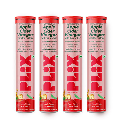 Plix The Plant Fix Apple Cider Vinegar 750MG ACV Bubbly Effervescent Tablets - Pack Of 4