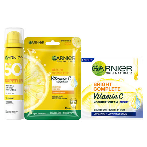Garnier Micellar Water + Vit C Sheet Mask + Yoghurt Cream Combo