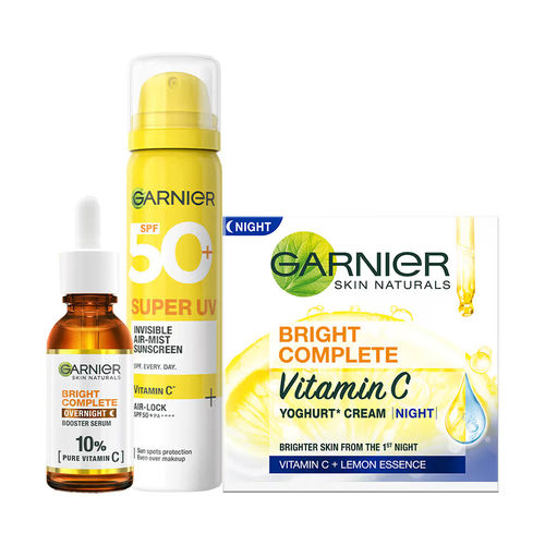 Garnier Micellar Water + Vit C Night Serum + Yoghurt Cream Comb