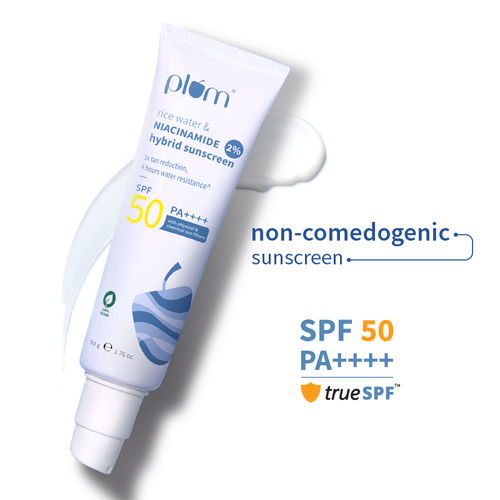 Plum 2% Niacinamide & Rice Water SPF 50 PA+++ Sunscreen - Fades Tan, For Oily To Dry Skin Type