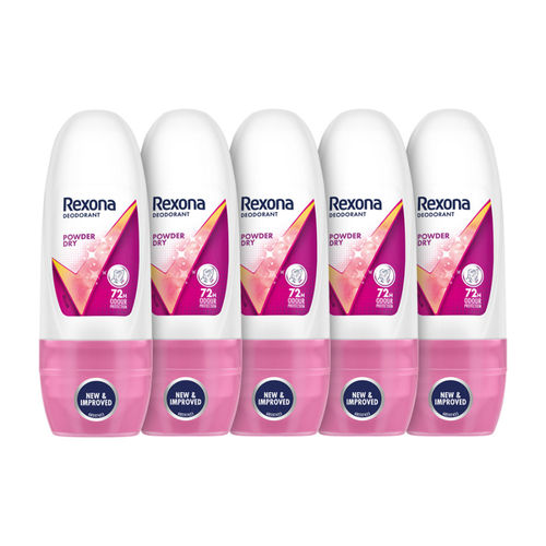 Rexona Women Deodorant Underarm Roll On Powder Dry 72 Hour Odour Protection - Pack Of 5