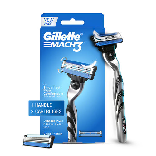 Gillette Mach 3, Shaving Razor For Men, 1 Handle + 2 Extra Cartridges