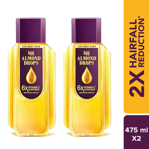 Bajaj Almond Drops Almond Oil 6X Vitamin E Nourishment Non Sticky Hair Oil - Pack Of 2
