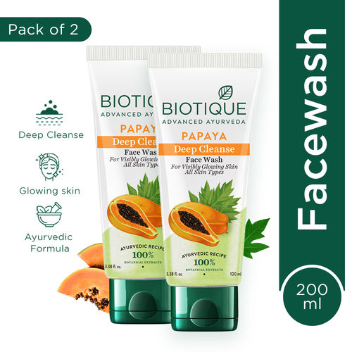 Biotique Bio Papaya Visibly Flawless Skin Face Wash For All Skin Types(pack of 2)