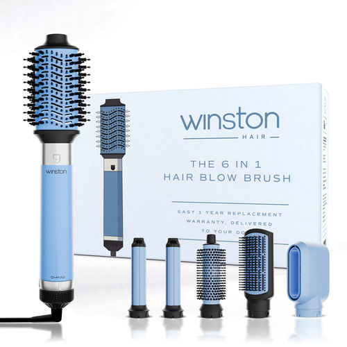 Winston 6 In 1 Hair Blow Brush Multi Styler For All Hair Types- Ice Blue