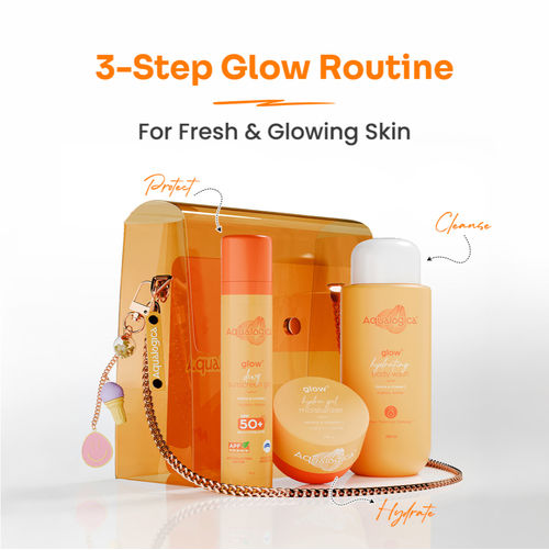 Aqualogica Born To Glow Kit - Body wash , hydra gel & sunscreen with sling bag & charms