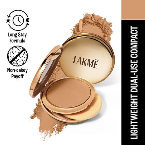 Lakme 9 To 5 Unreal Dual Cover Pressed Powder, 2 In 1 Compact + Foundation