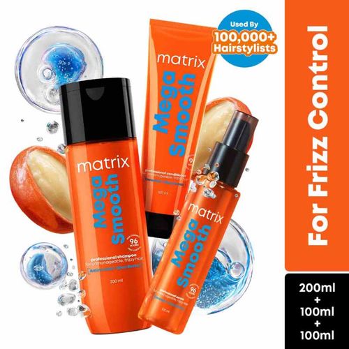 Matrix Mega Smooth Anti-Frizz Shampoo Conditioner Serum combo for 4-Days Frizz Control