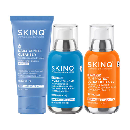 SKINQ Hydrate & Protect Combo Cleanser, Ceramide Moisturiser & SPF 50+ Sunscreen