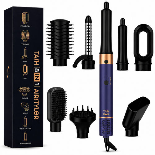 Tash Hair 8-in-1 AirStyler - Auto Wrap Curlers, Blow Brush Volumizer, Dryer, Straightener, Diffuser