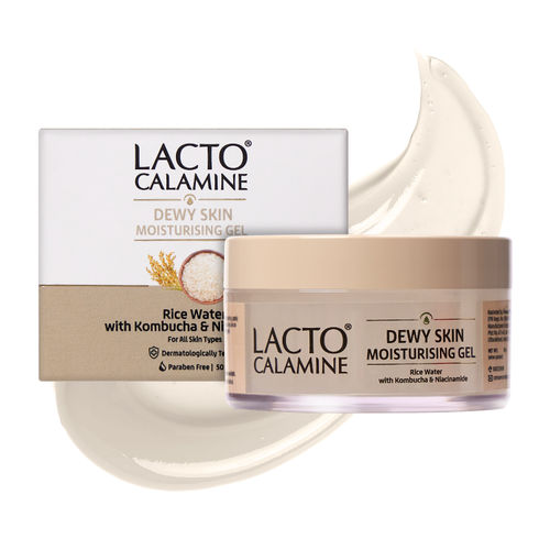 Lacto Calamine Dewy Rice Moisturizer for Face, Rice Water & Niacinamide, For Korean Glass Skin